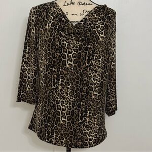 Ellen Tracy Animal Print Blouse Women M